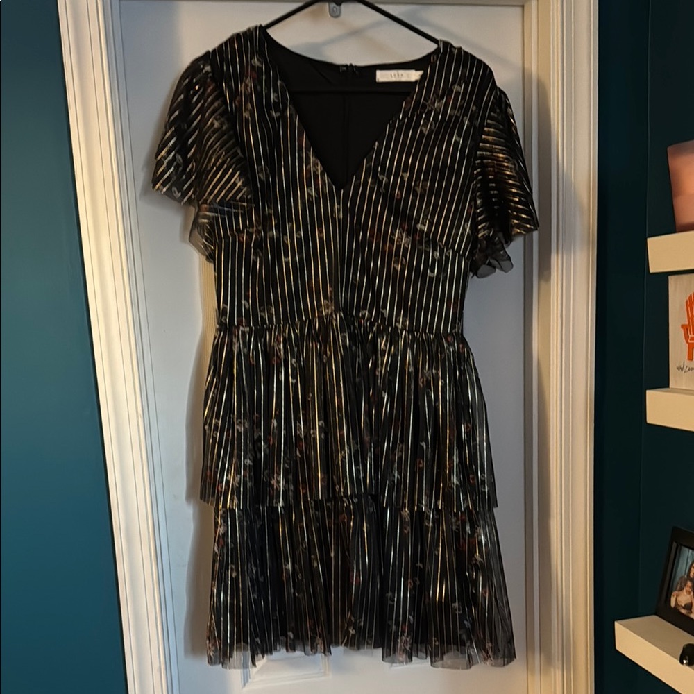 Lulus Black Metallic Striped Dress